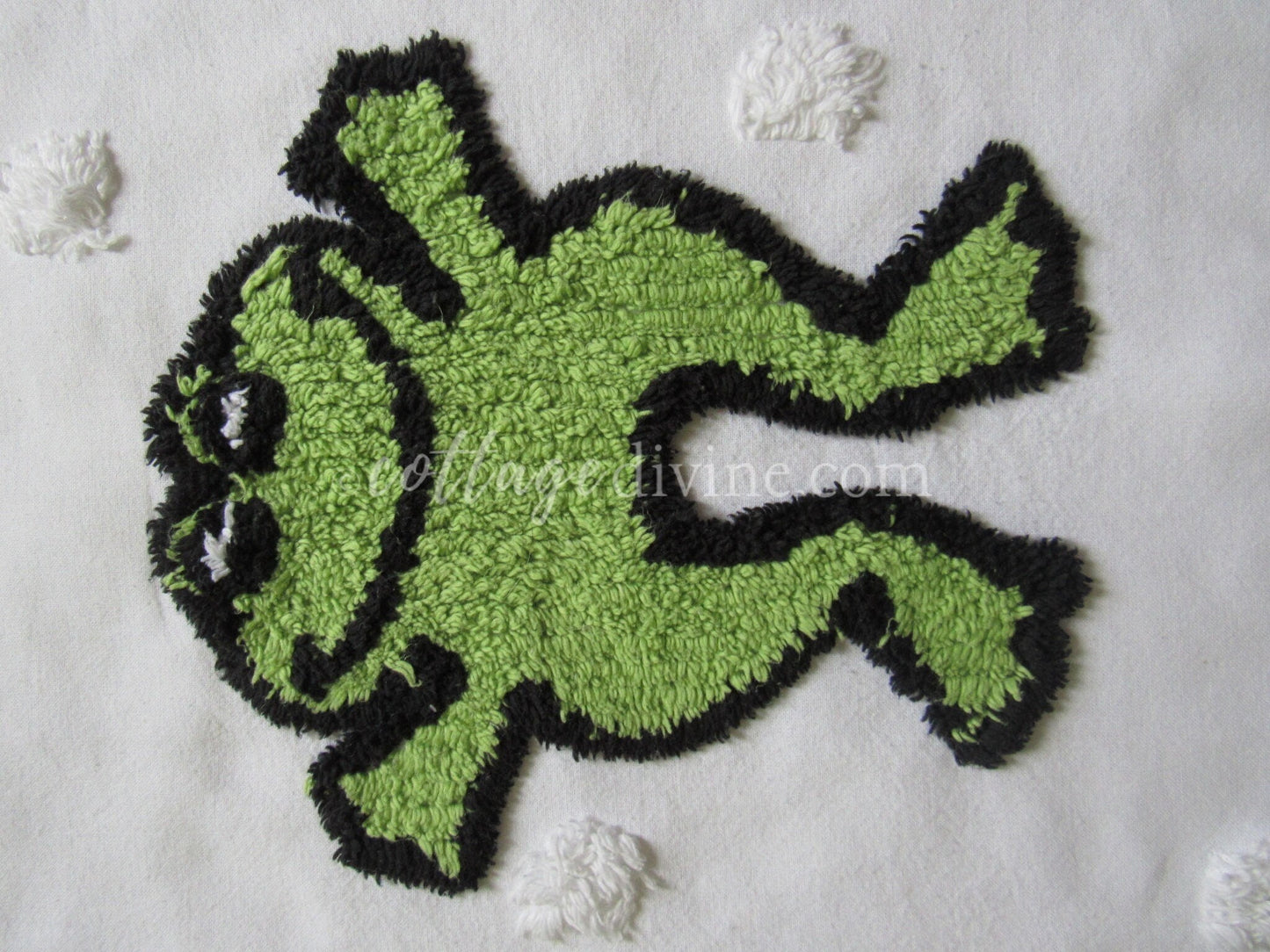 Jumping for Joy Frog Retro Vintage Novelty Chenille FABRIC PIECE, 12.5" square