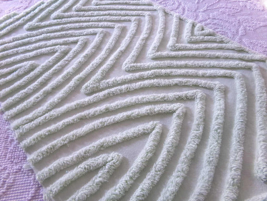 Optic Illusion Green Vintage Chenille Fabric, Mountain Peak Design, 29" x 16" Inch Piece, Sewing Material for Pillows & Quilts