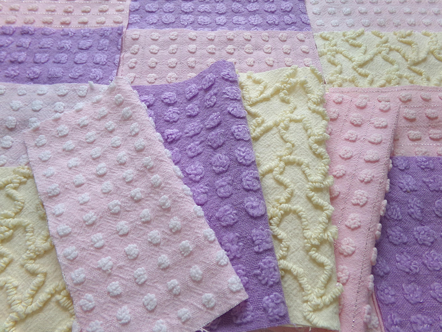 fairy magic 6" chenille fabric squares, set of 16 pink, yellow & lavender quilt blocks for quilting, sewing, crafts