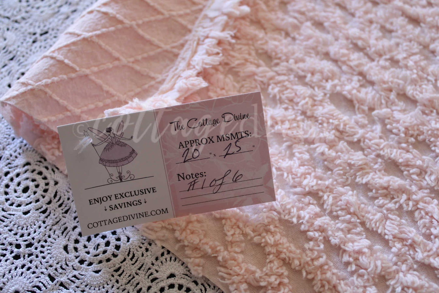 Simple Peach Glow Vintage Style Chenille Fabric, Lattice Geometric Design, 20" x 25" inch piece
