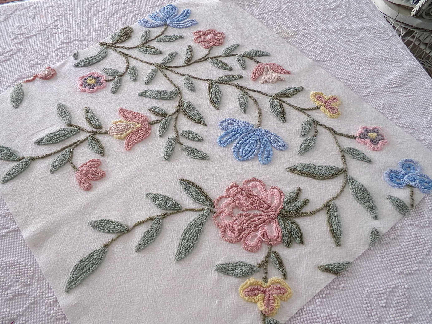 Heirloom Floral Vintage Chenille Fabric, 20" x 22" Piece, Lovely for Handmade Quilts, Pillows & Small Craft Projects