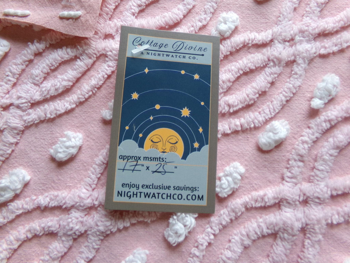 wandering eternity links vintage pink chenille fabric, contrast white pops, 17" x 25" piece for chenille quilts, pillows, fiber arts