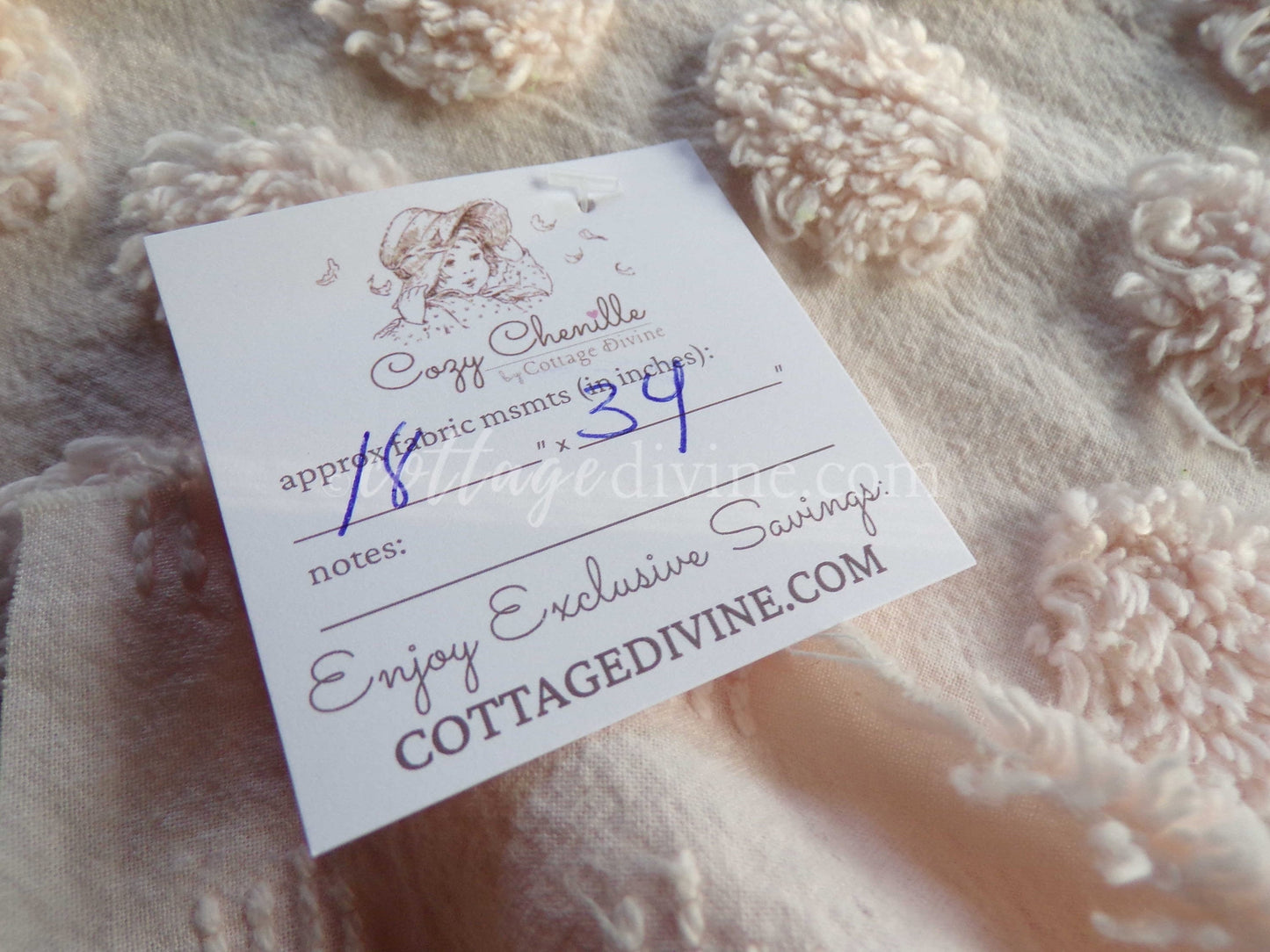 Fluffy Jumbo Coin Pops Vintage Chenille Quilt Fabric, Radiant Blush, 18" x 34" Piece, Lovely in Handmade Quilts