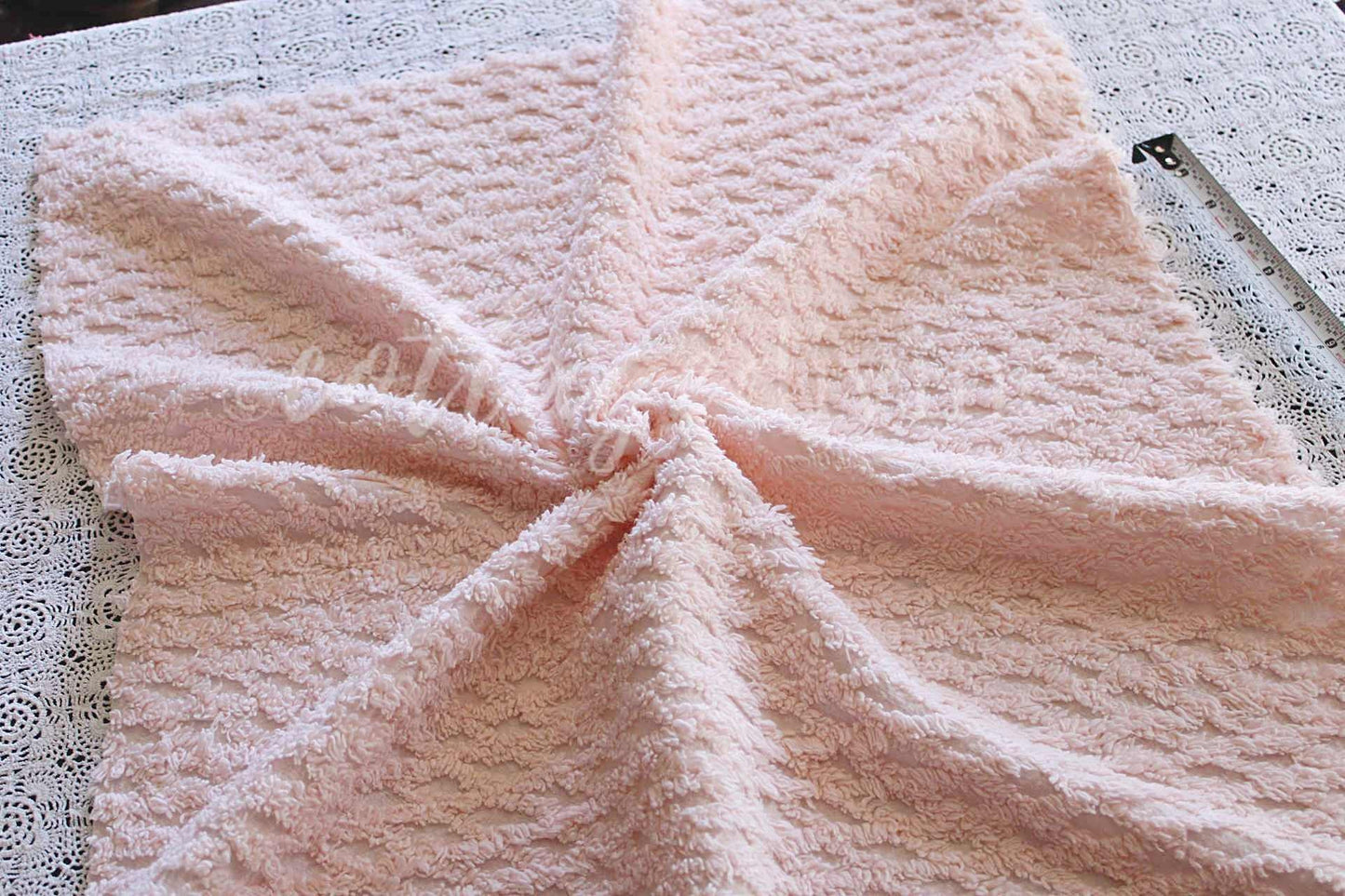 Simple Peach Glow Vintage Style Chenille Fabric, Lattice Geometric Design, 20" x 25" inch piece