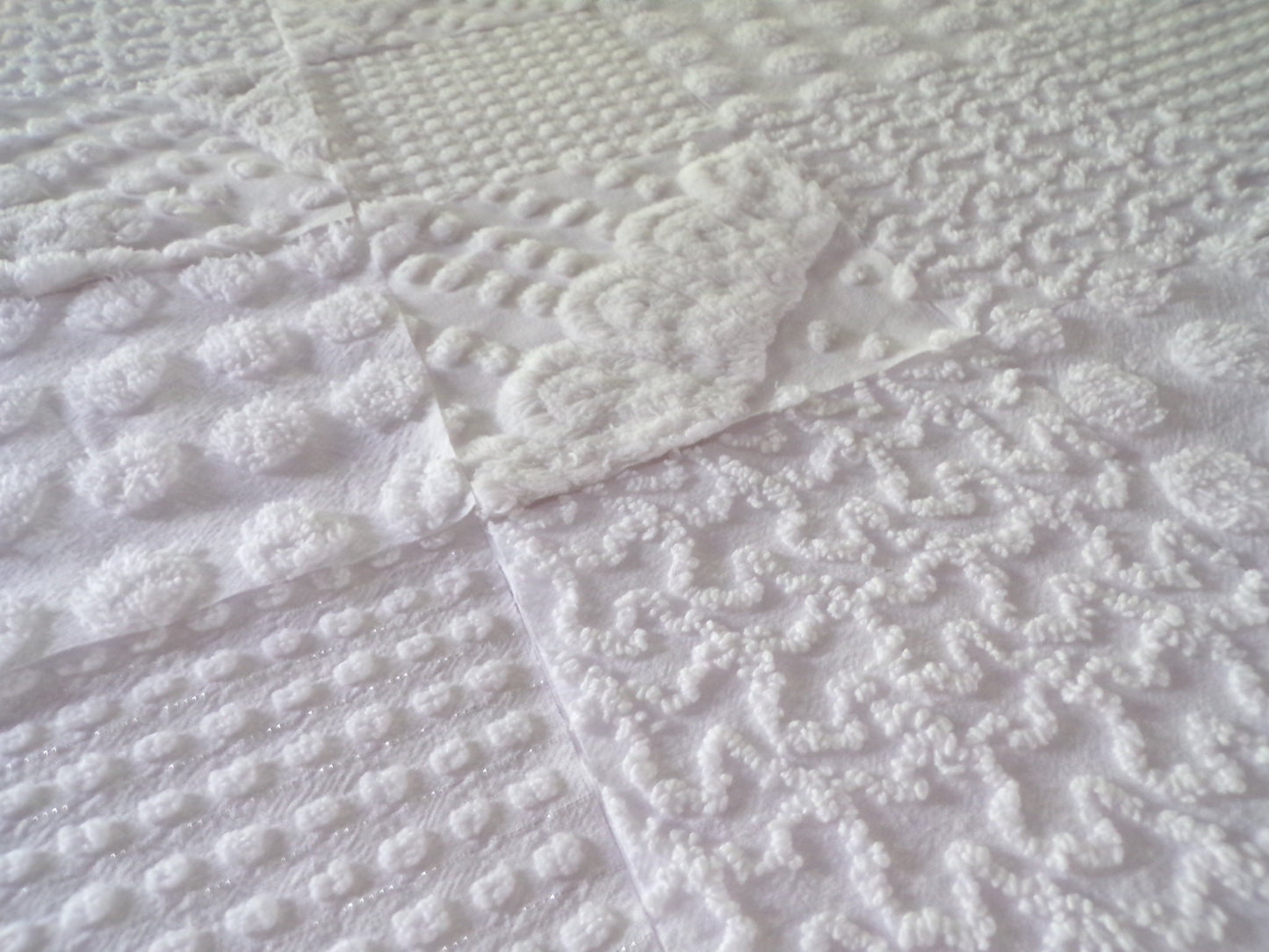 White Chenille Fabric Squares Set, "Let it Snow" 16 Vintage Quilt Blocks, 6" inch
