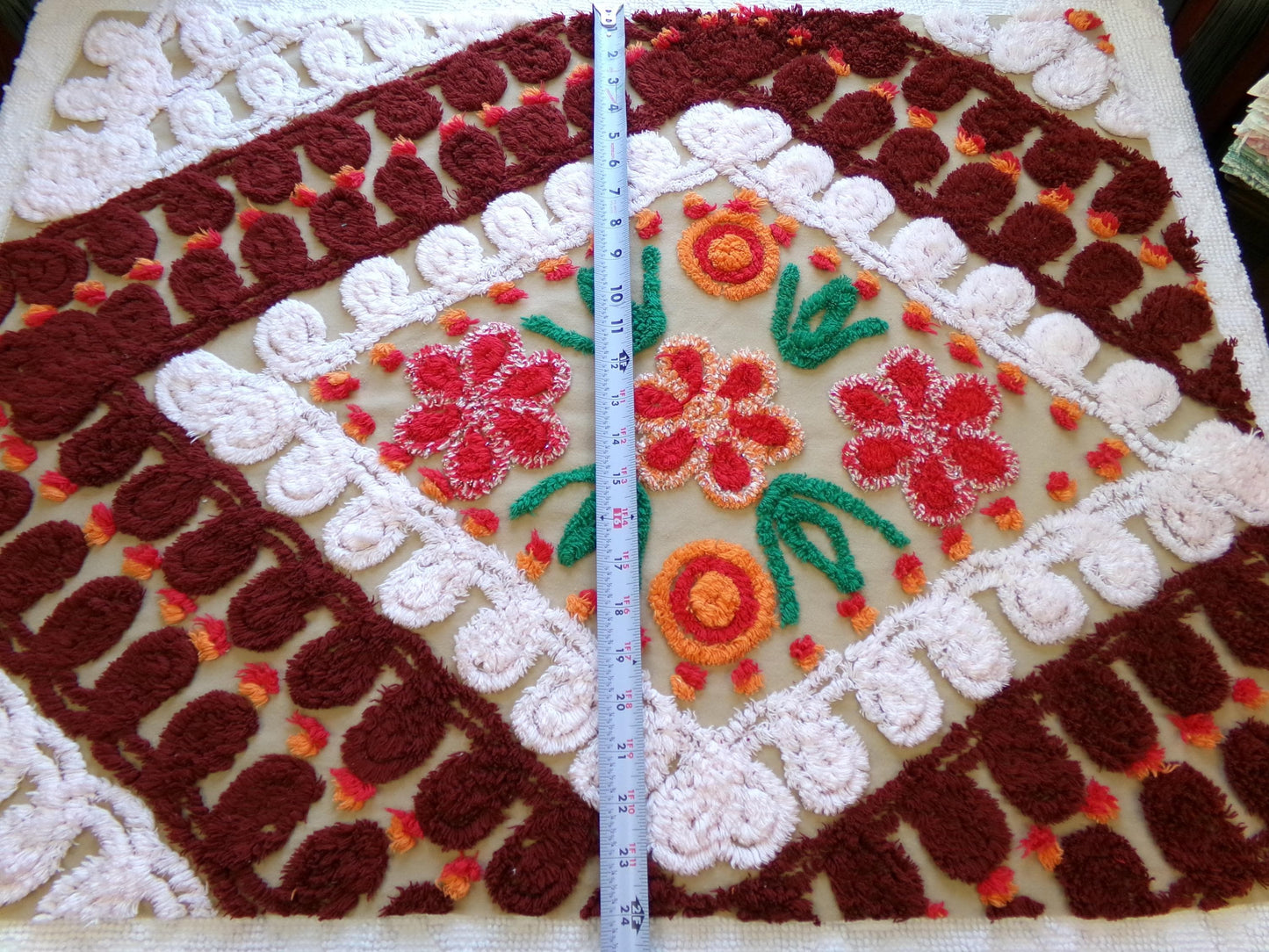 Vintage Chenille Fabric - Diamond Curlicue Floral Sewing Material 22" x 29"