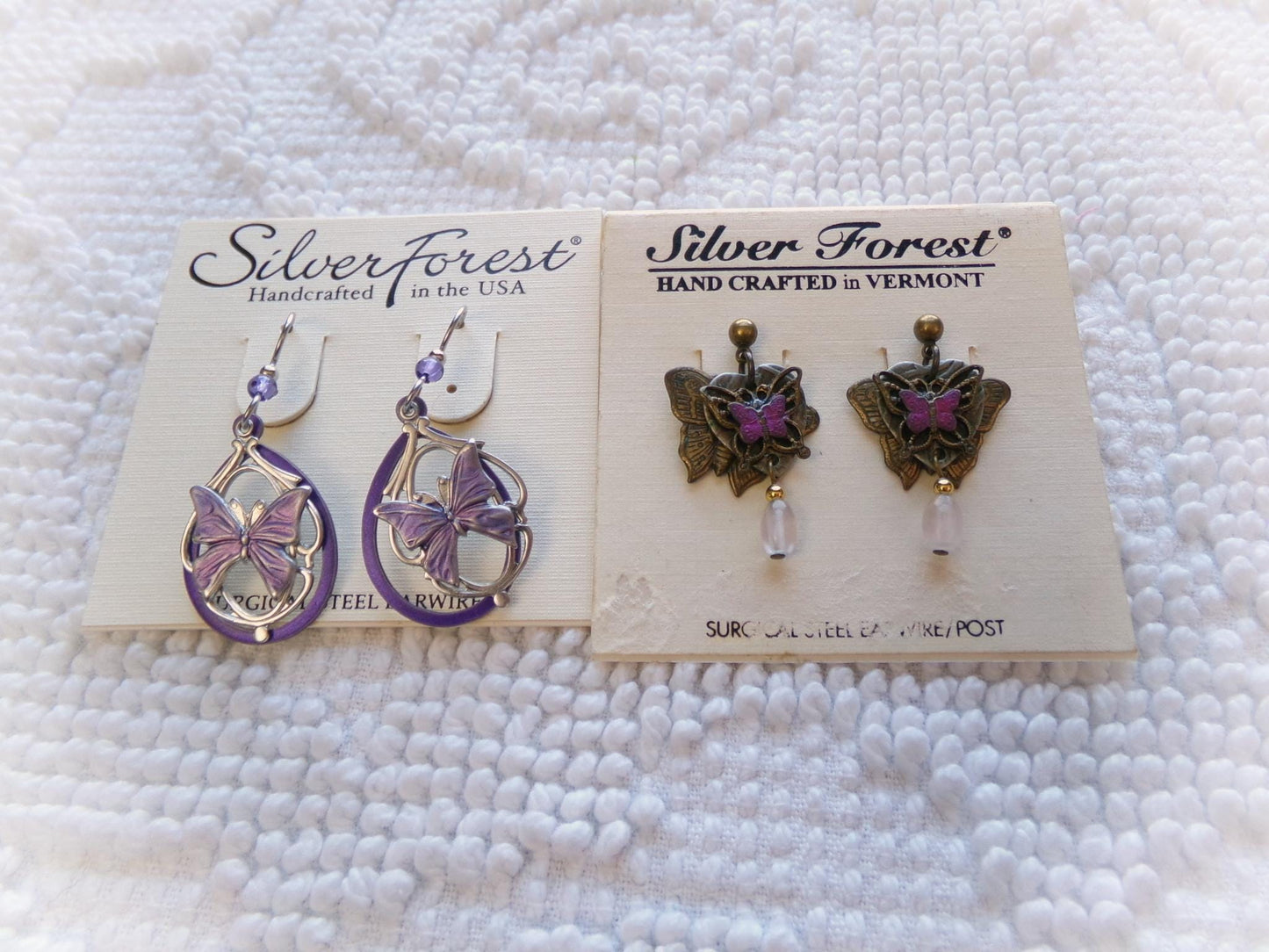 beautiful butterfly earrings, lot of 2 pair butterflies vintage style silver forest dangle pierced earring