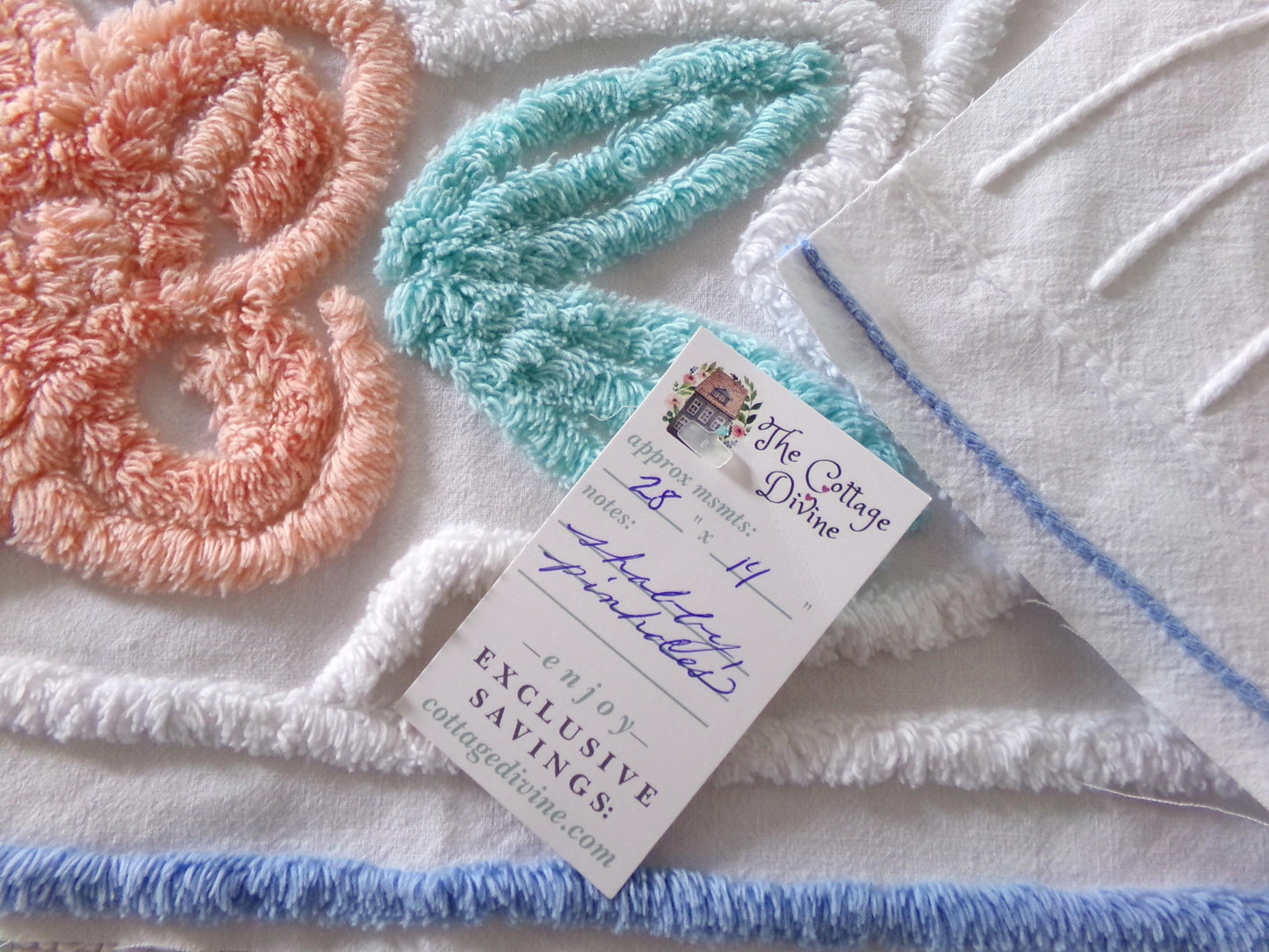 Plush Tropical Swirl Flower Vintage Chenille Fabric, 28" x 14" inch Piece, Tropical Sewing Material Great for DIY Pillow Covers