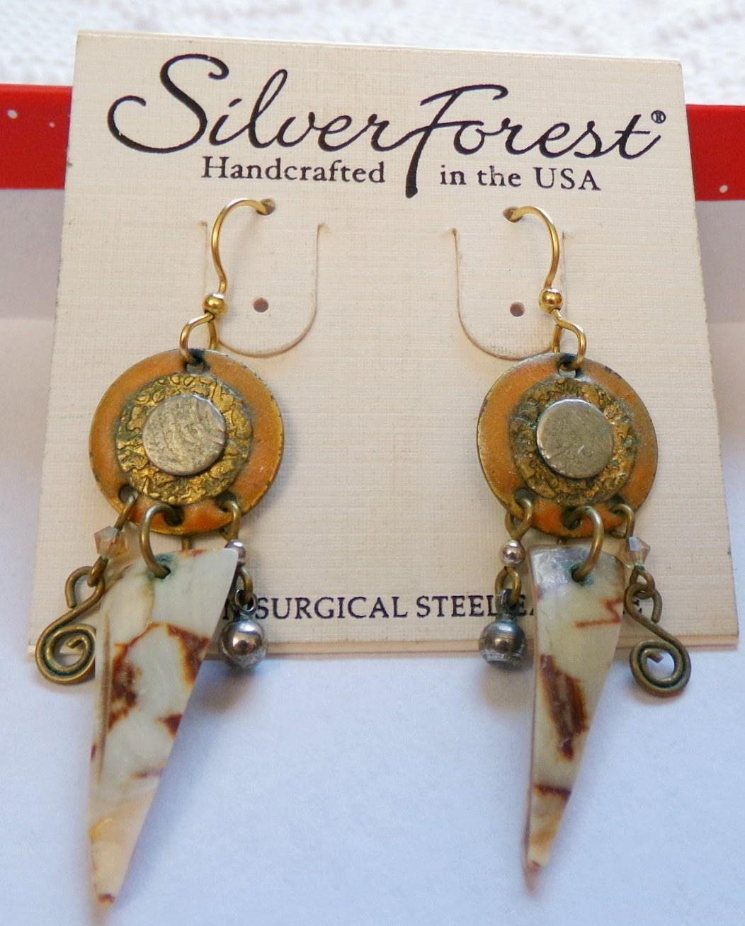 Ethnic Boho Dagger Pierced Dangle Earrings, Vintage Silver Forest Bangle Hippie Design, Artisan Made in USA
