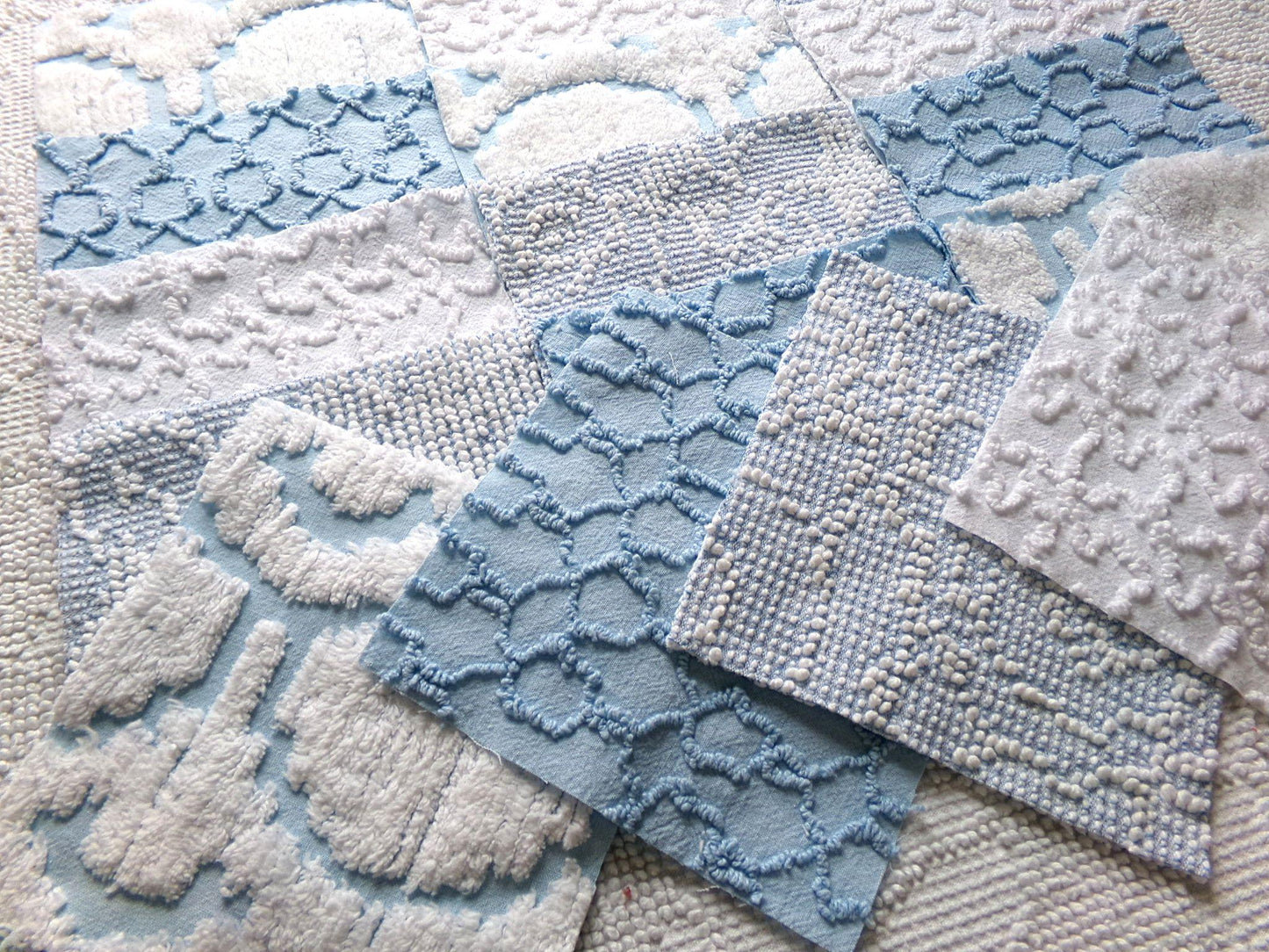 seaside wanderings fabric squares, 16 vintage 6" quilt blocks in coastal blue & white, for sewing, crafts, fiber arts