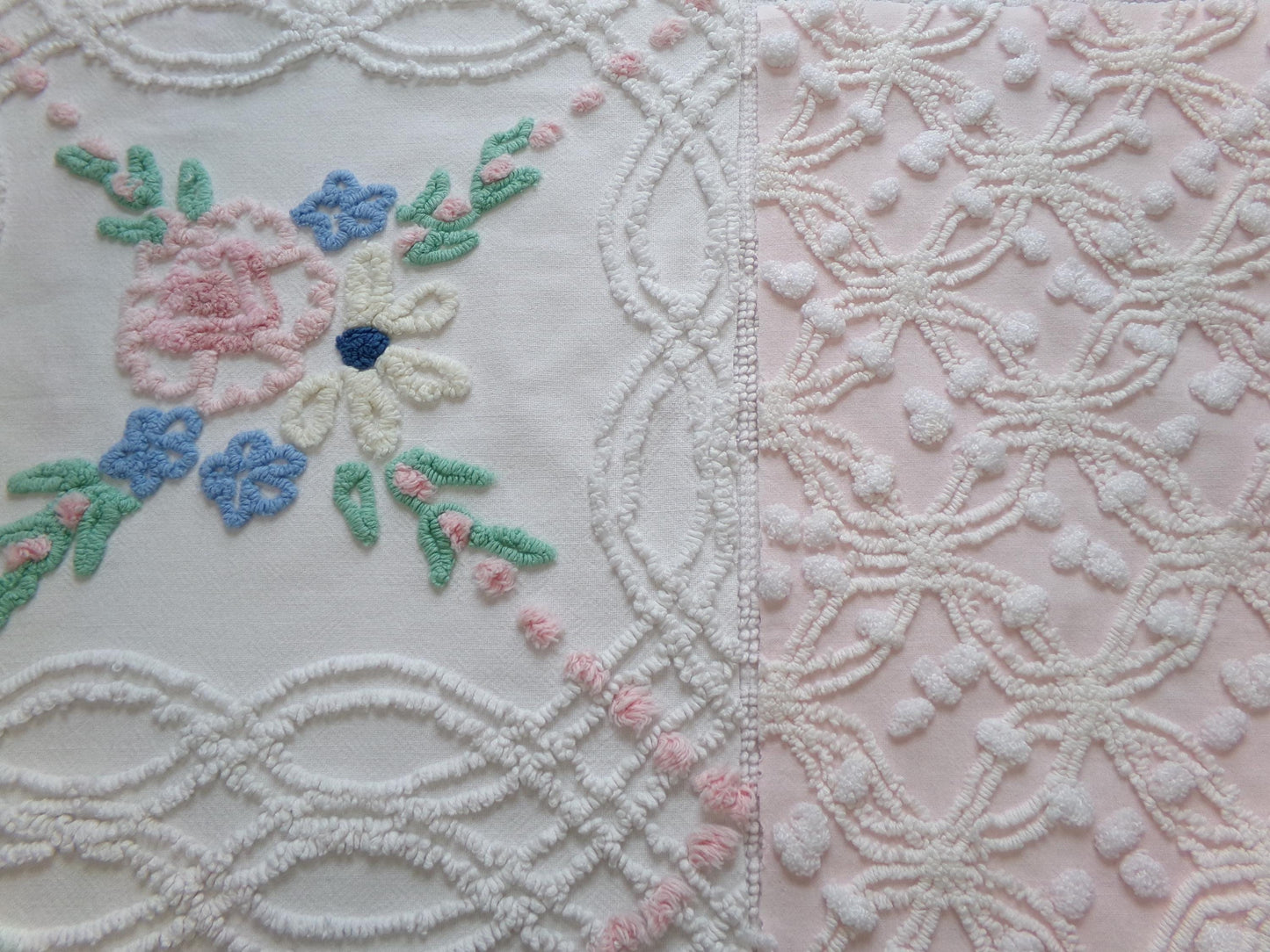 Floral Pink Vintage Chenille Fabric Bundle for Sewing, Quilting in Popular Cottage Style Patterns | 2 Pieces 12" x 18" each