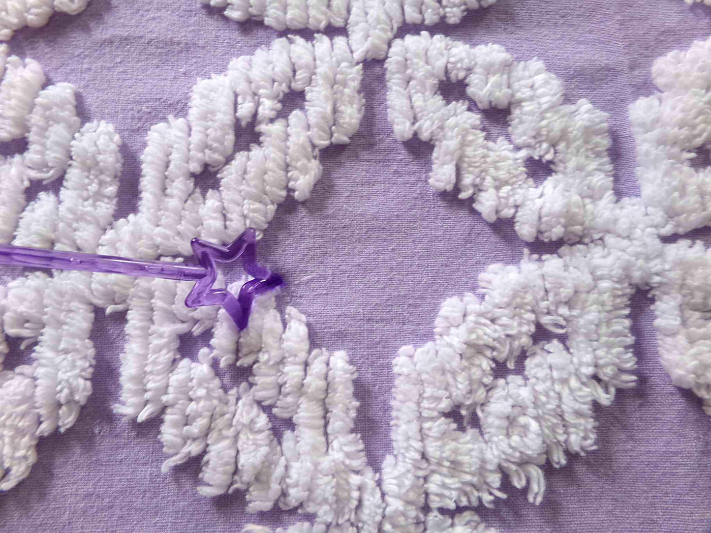 Sculpted Lavender Petals Vintage Cotton Chenille Fabric, Geometric Floral Design, 20" x 24" inch Piece, Lovely in Springtime Quilts, Pillows