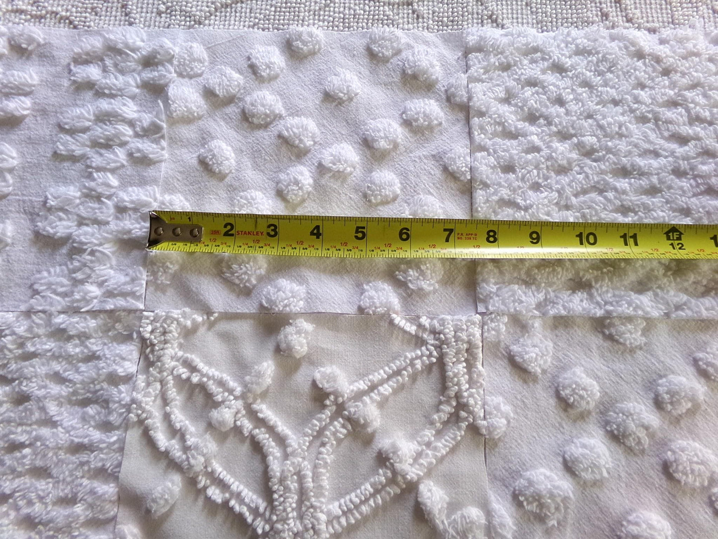 farmhouse style white chenille fabric squares, 7.5" vintage quilt blocks, set of 8 for sewing, crafts & quilting