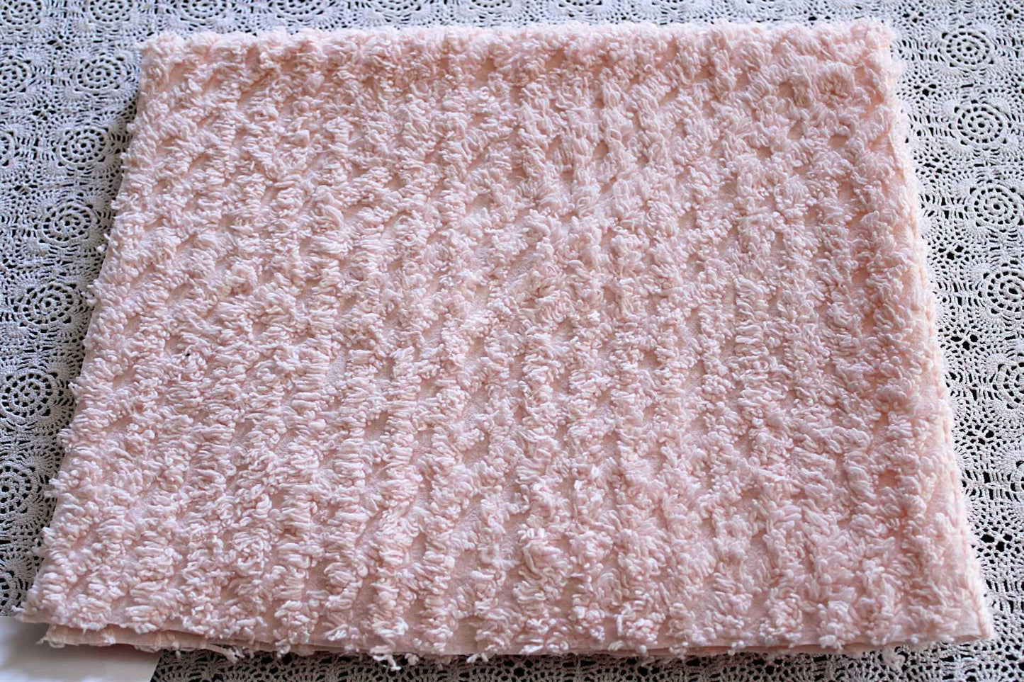 Simple Peach Glow Vintage Style Chenille Fabric, Lattice Geometric Design, 20" x 25" inch piece