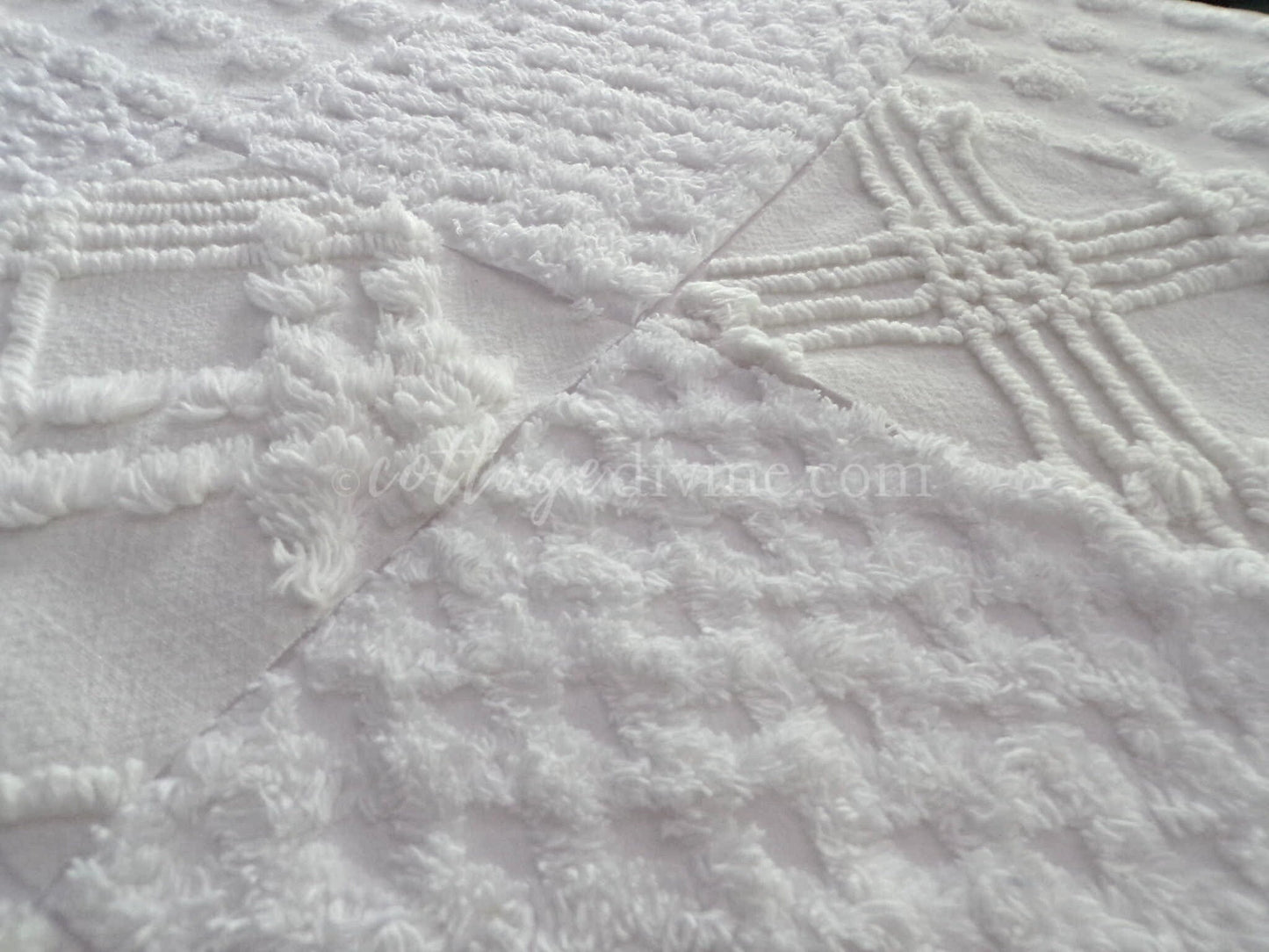 Chenille Quilt Squares Set, "Timeless White," from Vintage Bedspread Fabric, 16 Blocks, 6" inch