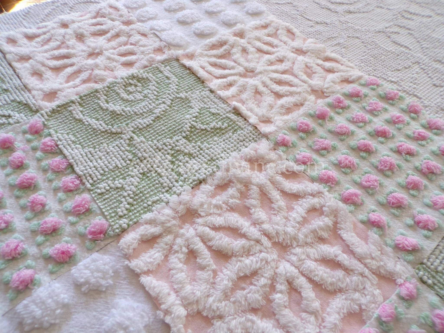 Spring Blossoms Vintage Quilt Squares Kit from Chenille Bedspread Fabrics, 6" Blocks, Qty 16