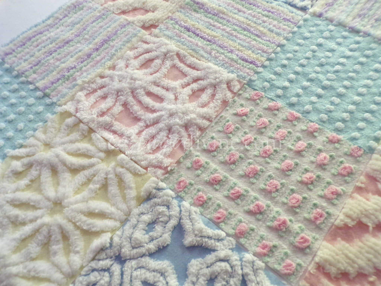 Rainbow Pastel Quilt Squares Set, Rotary Cut from Vintage Chenille Bedspread Fabric, 16 Blocks, 6" x 6" inch for quilting, sewing, crafts
