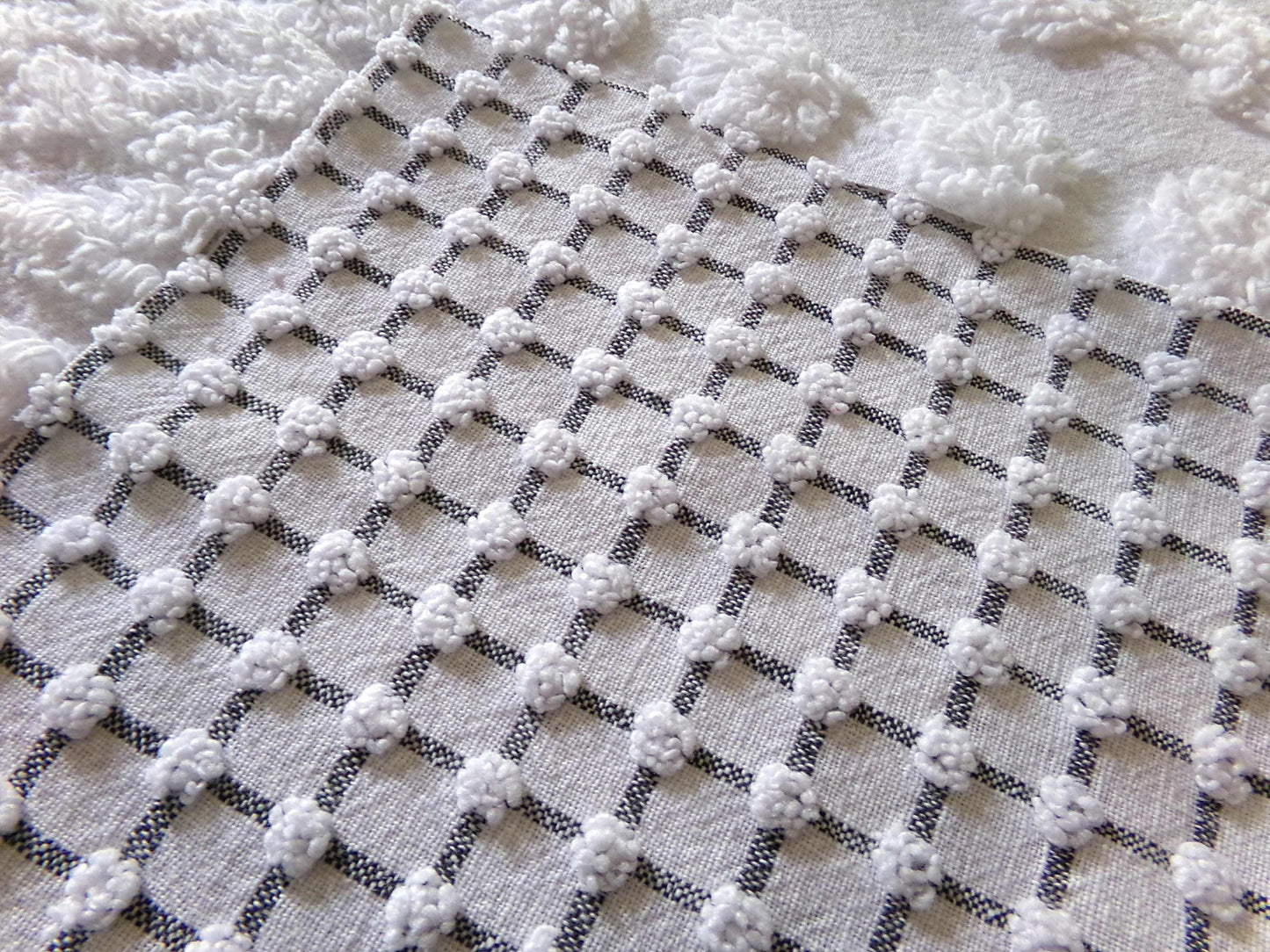 Blizzard White Vintage Chenille Fabric Squares, Diamond Ice, Coin Pop, Squiggle & Micro Grid, Set of 16 Quilt Blocks, 6" x 6" inch each