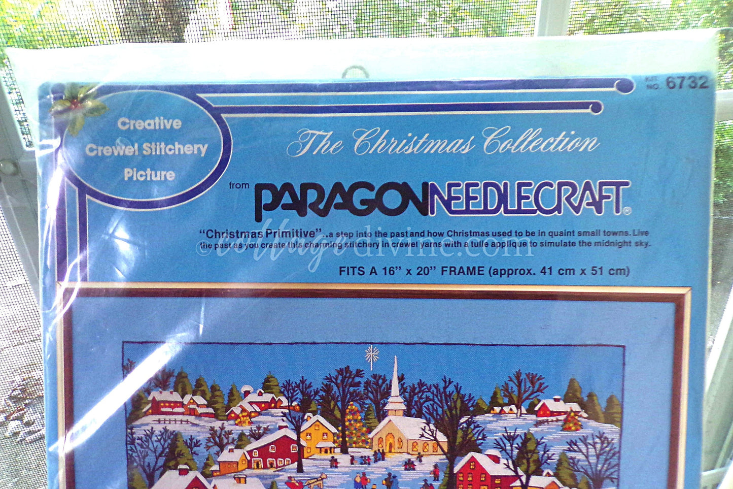 Christmas Primitive Crewel Stitchery Kit, Vintage Paragon Embroidery 6732, Country Village Winter Scene, Adele Veres