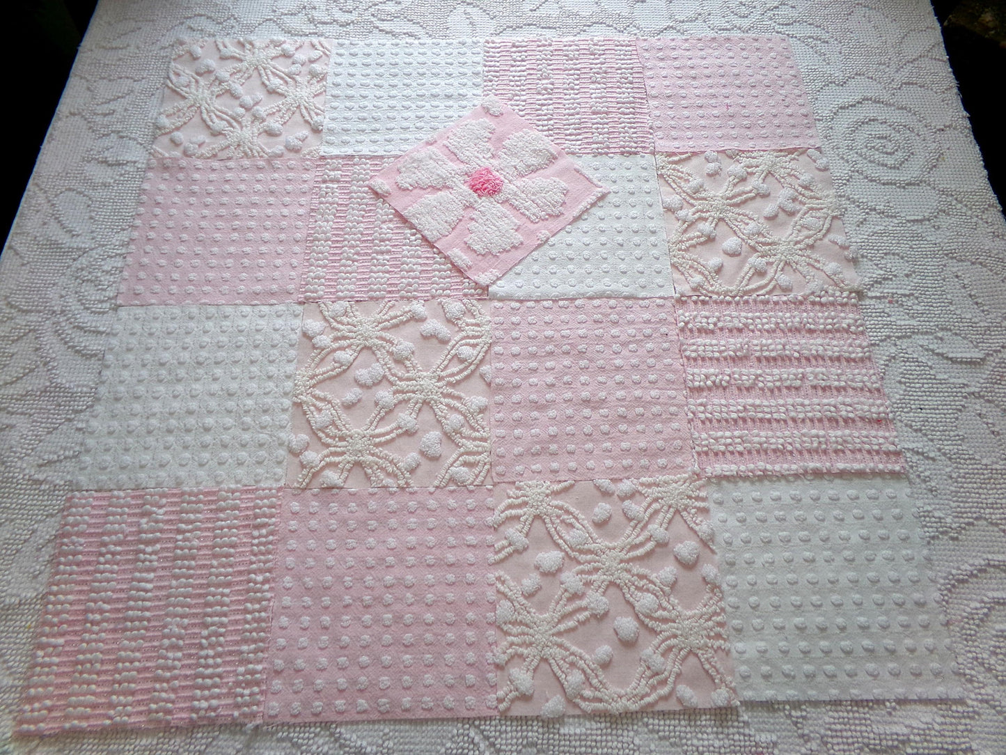 peaceful pinks 6" chenille fabric squares, set of 17 cottage chic quilt blocks for quilting, sewing & crafts
