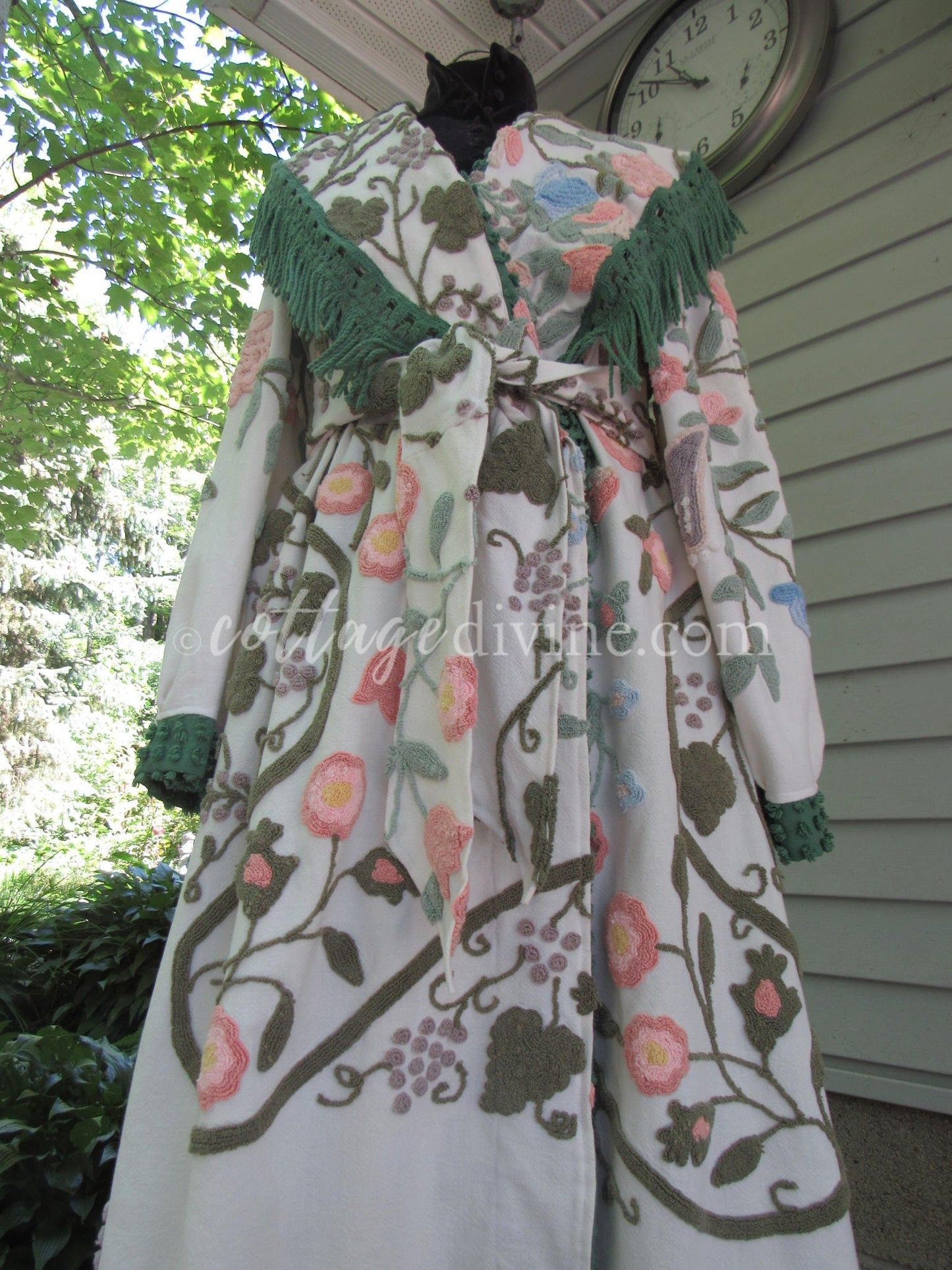 Victorian Style Distressed Chenille Robe, Designed from Shabby Vintage Chenille Bedspread Fabrics, M/L