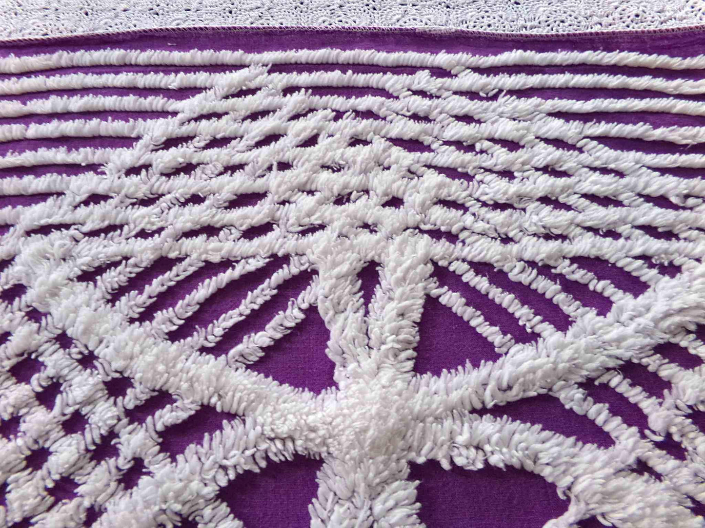 Grape Purple Vintage Chenille Fabric, 21" x 27" inch Piece, Unique Retro 1970s Vibes