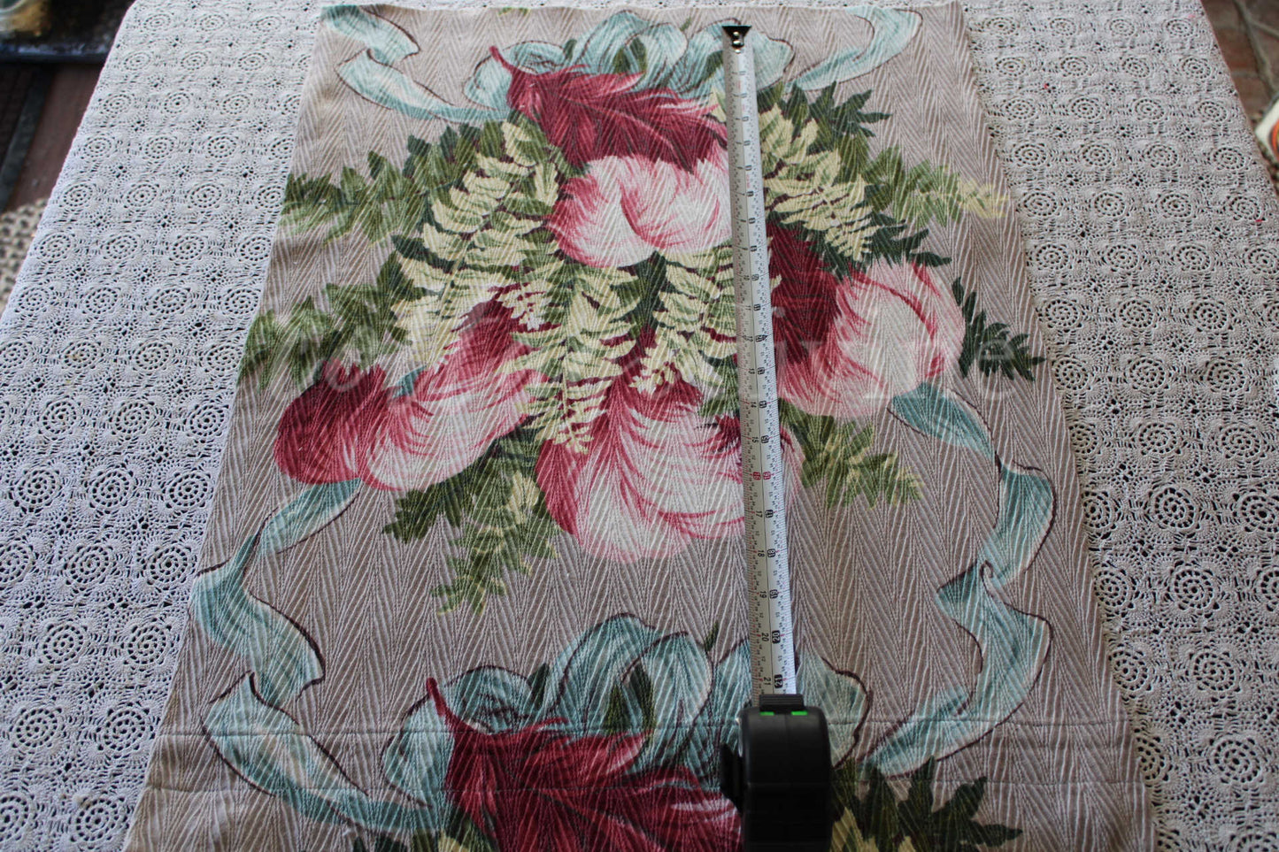 Fabulous Pink Plume Vintage Barkcloth Fabric, 18" x 25" inch Piece, Botanical Floral Print on Cool Grey, Great for DIY Pillows