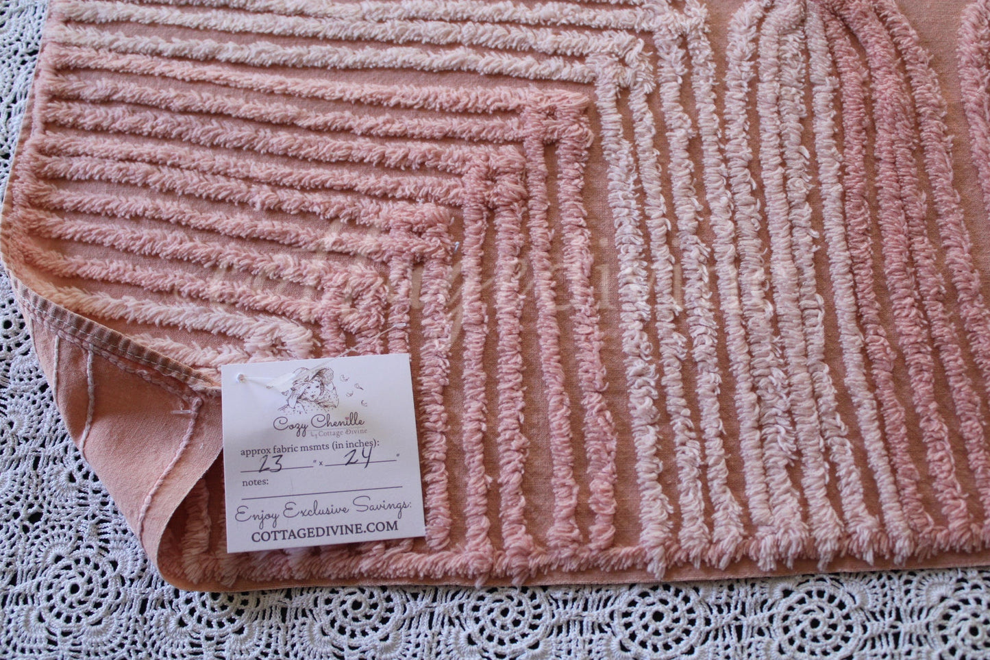 Blush Pink Rosy Vintage Chenille Quilt Fabric, 23" x 24" inch Piece, Pretty for Quilts & Pillows