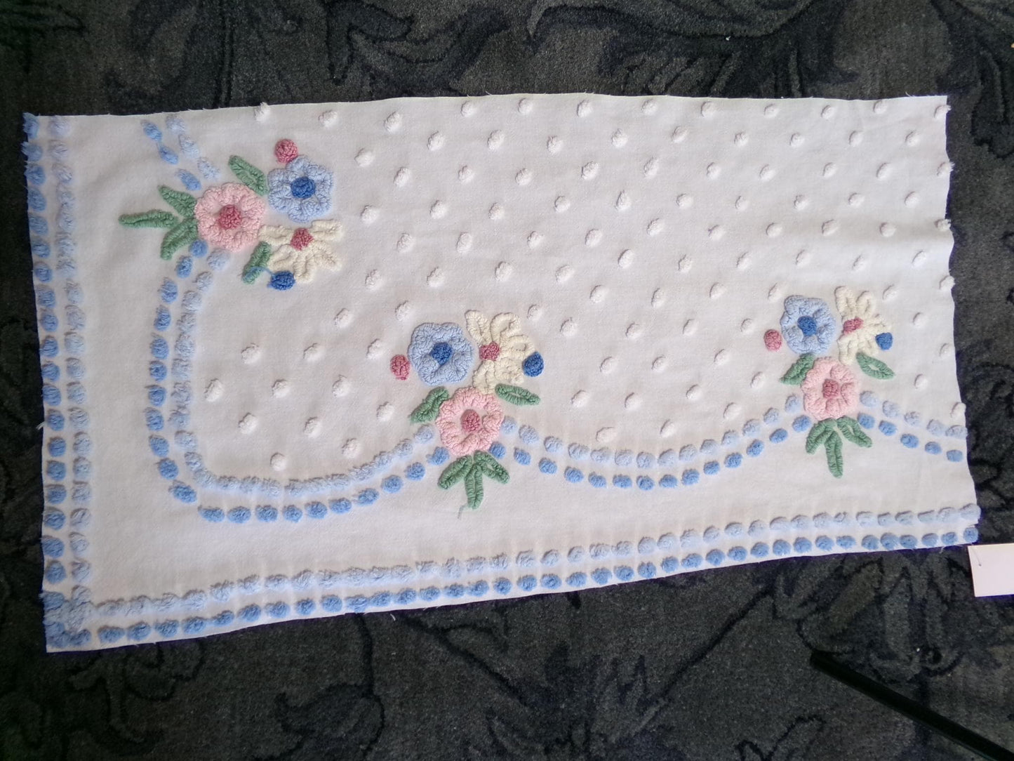 shabby divine vintage chenille fabric, prettiest floral 18" x 34" inch large piece of cotton sewing material, great for quilting & crafts