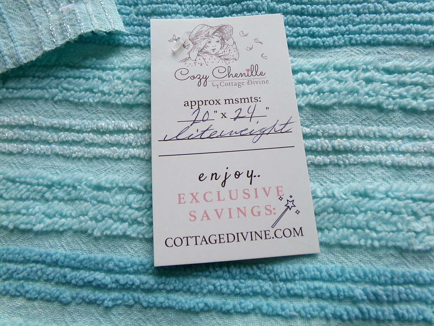 mermaid trail vintage striped chenille fabric, lightweight aqua sewing material with variegated multisize lines, 20" x 24" inch piece