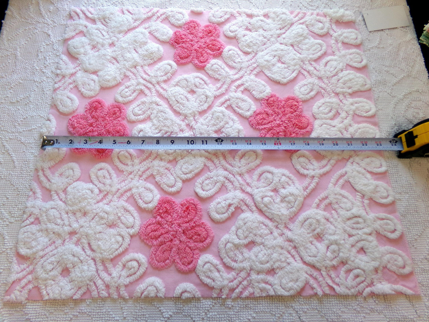Vintage Chenille Fabric: Strawberries & Cream Pink Sewing Material 21" x 23"