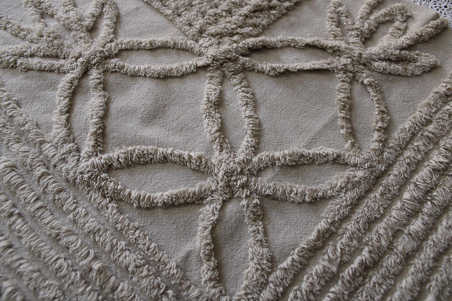 Shabby Modern Neutral Vintage Chenille Fabric, 20" x 24" inch Piece, Mocha Star Lily Design