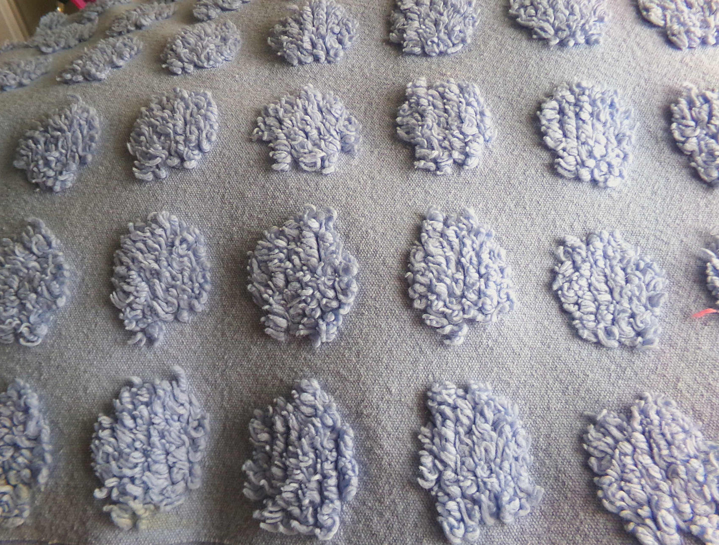 big blue coin pops chenille fabric, vintage style dots on serene blue cotton, 21" x 24" piece of sewing material for crafts & quilting