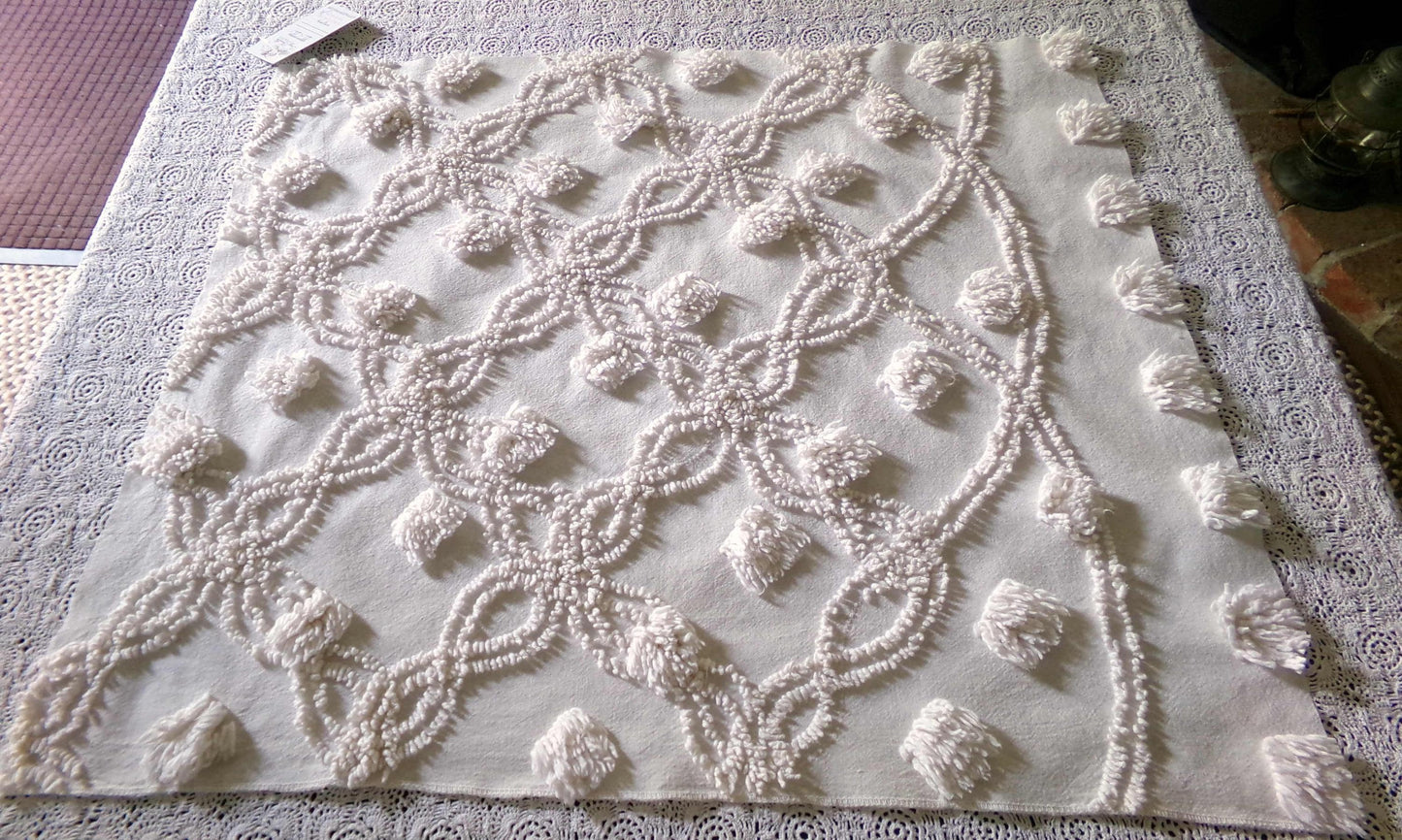 Fluffy Jumbo Pops Vintage Chenille Fabric, Shabby Chic Puffs, 21" x 25" inch Piece, Neutral Antique Cream for Pillows, Quilting