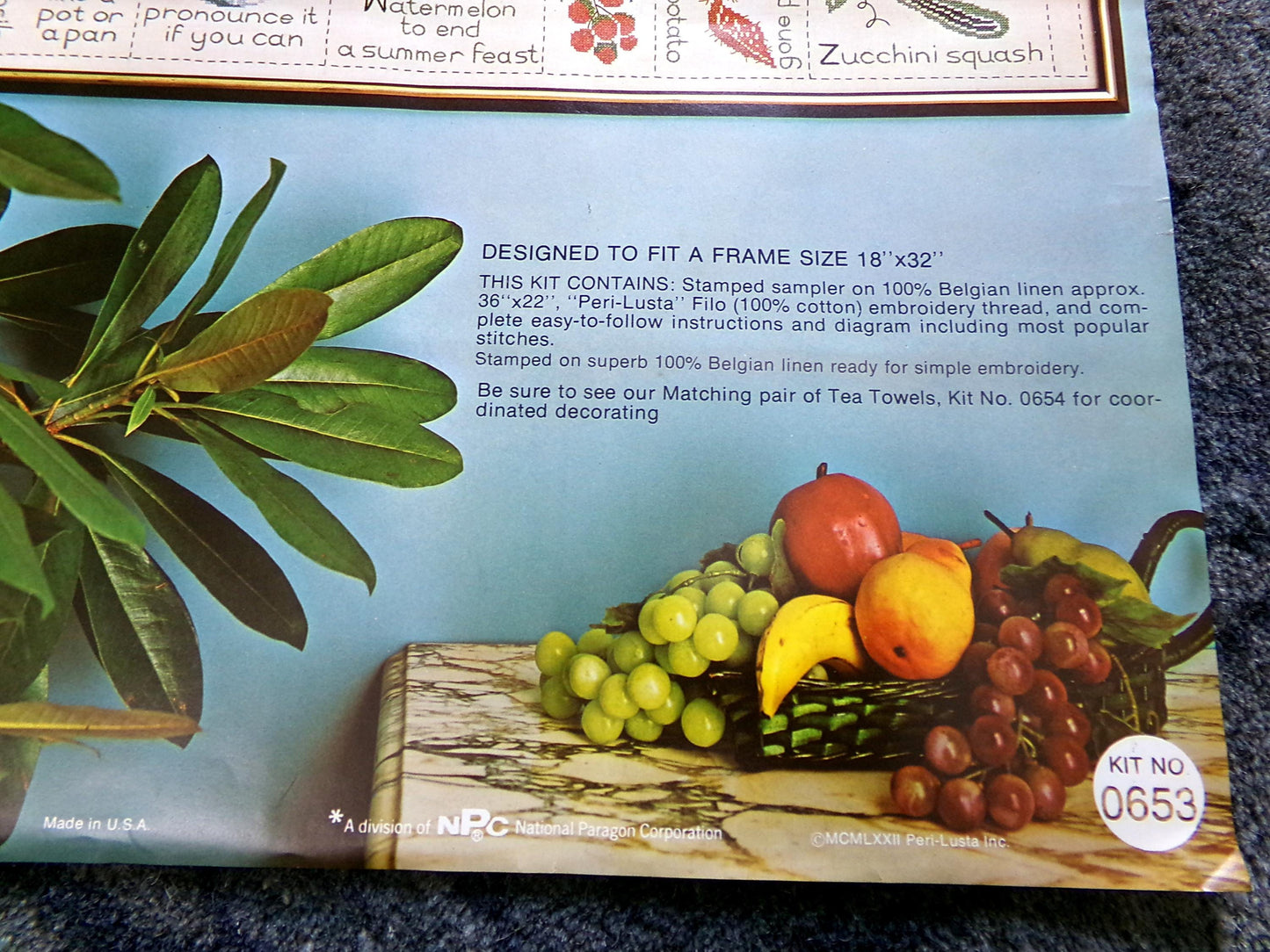 Fun Foodie GOURMET ALPHABET SAMPLER, Vintage Paragon Needlecraft Kitschy Kitchen Embroidery Stitchery Kit #0653, Large Size