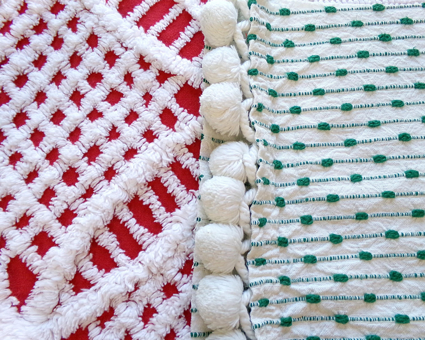 Christmas Chenille Quilt Fabric Bundle in Red, White & Green, 2 Pieces 12" x 18" each | Festive Stash Builder for Sewing, Crafts