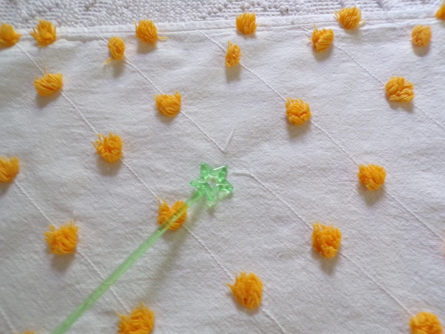 Golden Harvest Puff Pops Vintage Chenille Fabric, 24" x 20"-inch Handtufted Piece, Unique in DIY Pillows & Quilts