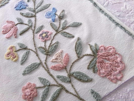 Heirloom Natural Flowers Vintage Chenille Fabric, Sewing Material for quilts, pillows & crafts, 18" x 26" inch Piece