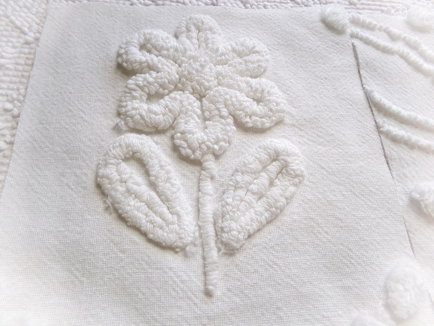 vintage 6" chenille fabric squares, "whispers of white" set of 16 quilt blocks in florals & geometrics
