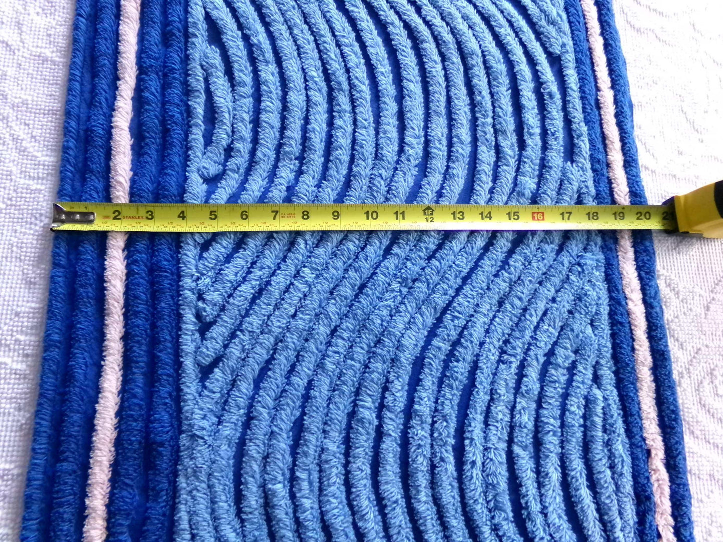 ocean waves chenille fabric, deep velvety mystic blue, 19" x 25" inch piece of vintage sewing material for pillow, quilts, doll blankets