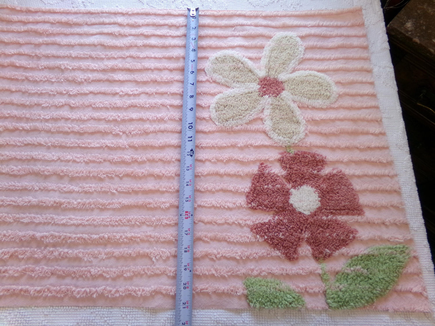 Love Pink Floral Vintage Chenille Fabric, Simple Climbing Daisy Flower Design, 28" x 20" Piece of Cotton Sewing Material for pillows, quilts