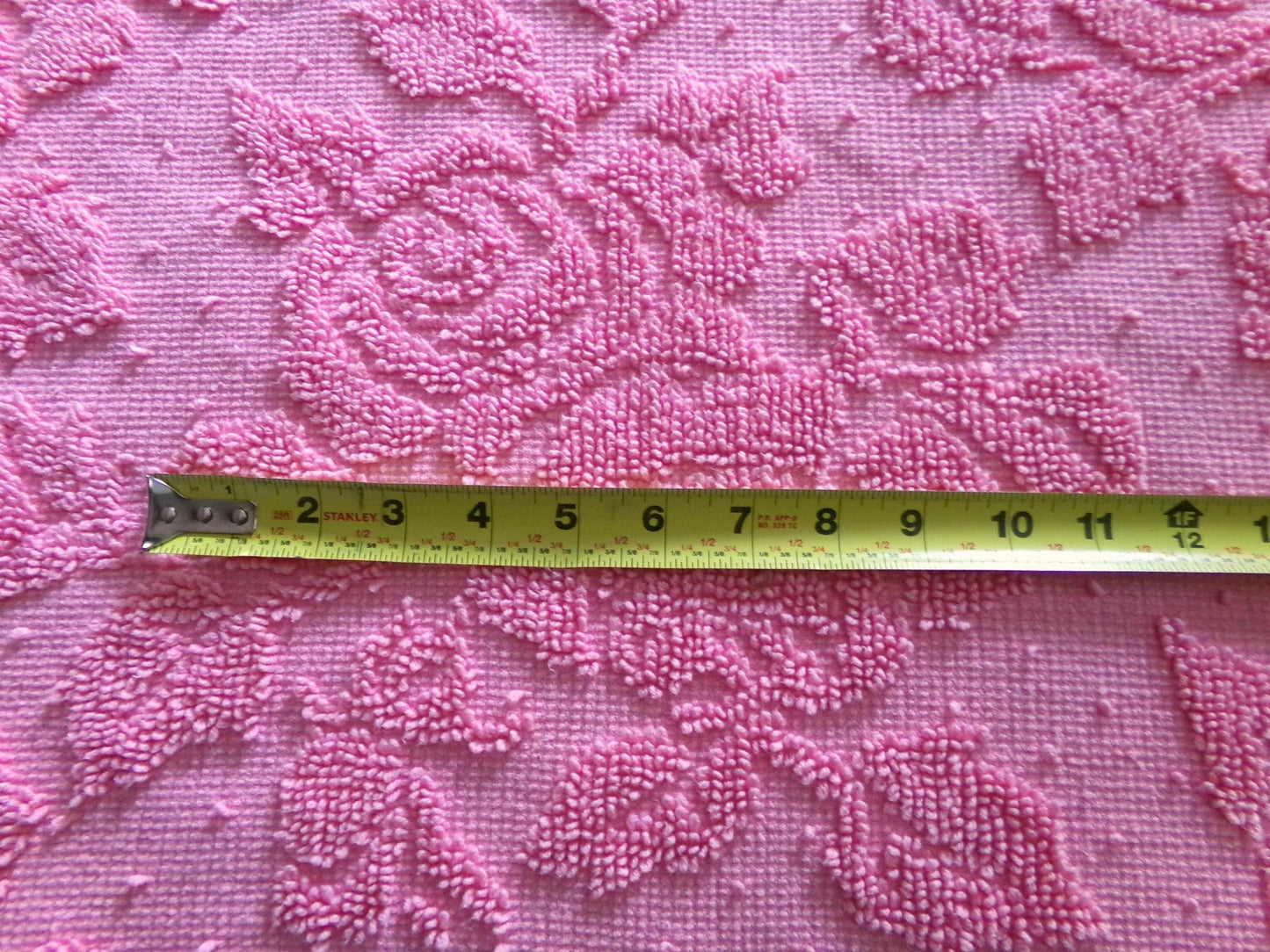 Romantic Pink Rose Dot Vintage Fabric, Reversible Chenille Woven Hobnail Design, 19" x 25" inches,