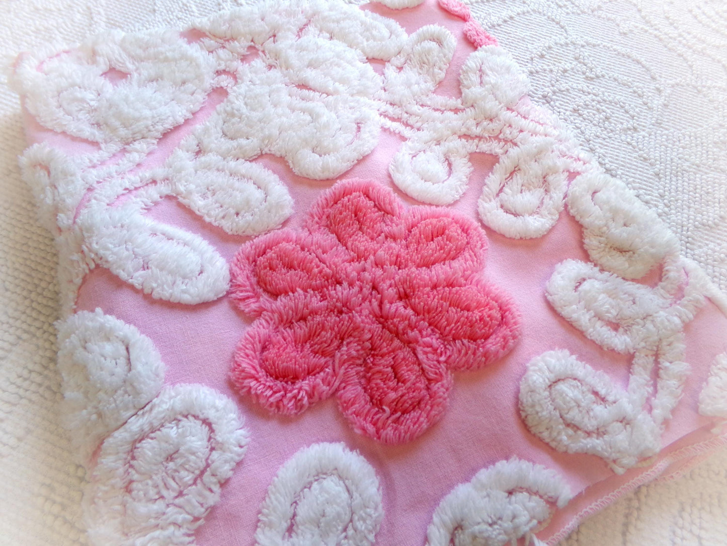Vintage Chenille Fabric: Strawberries & Cream Pink Sewing Material 21" x 23"