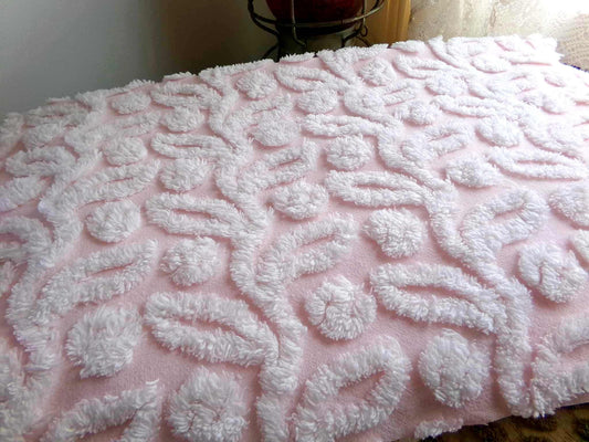 Pink Ivy Berry Vintage Chenille Fabric, Sewing Material for quilts, pillows & crafts, 18" x 24" inch Piece