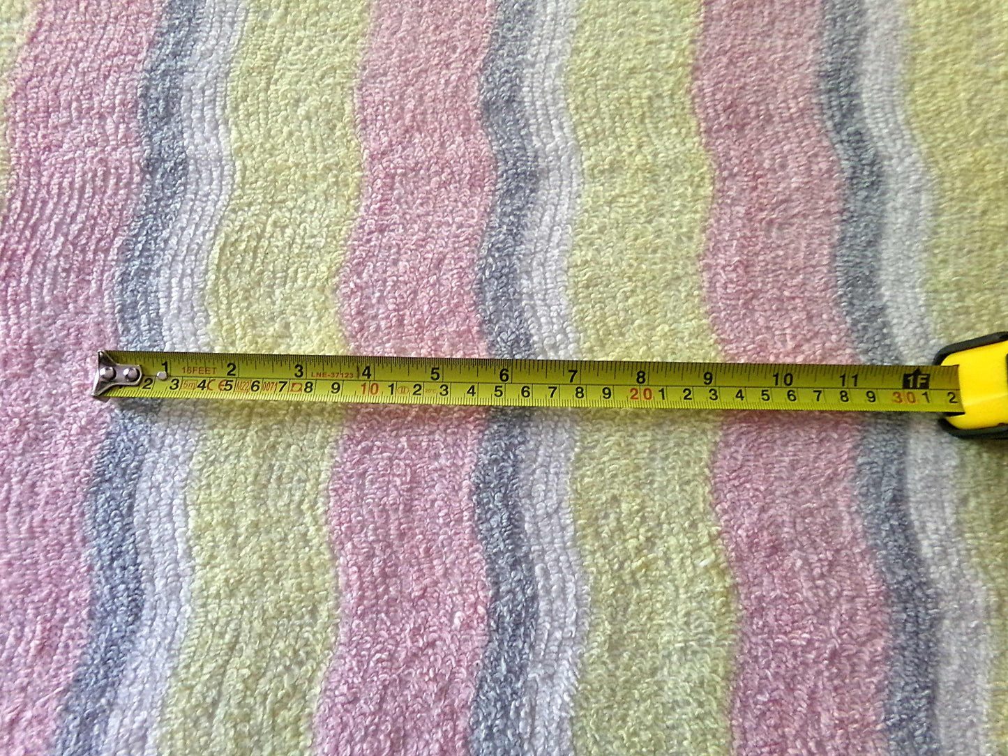soft cozy striped chenille fabric, vintage 20" x 24" piece of lightweight sewing material in pink, yellow, white & grey ripple stripes