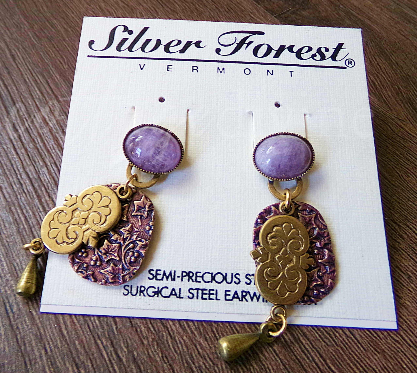 Amethyst Ivy Pierced Dangle Earrings, Artsy Boho Vintage Style Silver Forest Vermont Design, Semi-Precious Stones