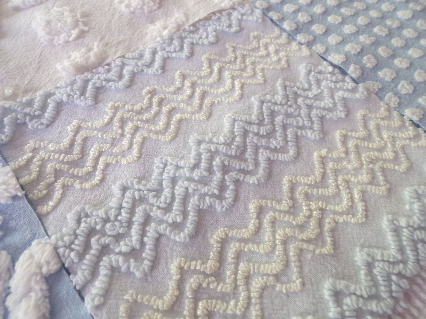 Blue Quilt Squares Set, Rotary Cut from Vintage Chenille Bedspread Fabric, 16 Blocks, 6" x 6" inch