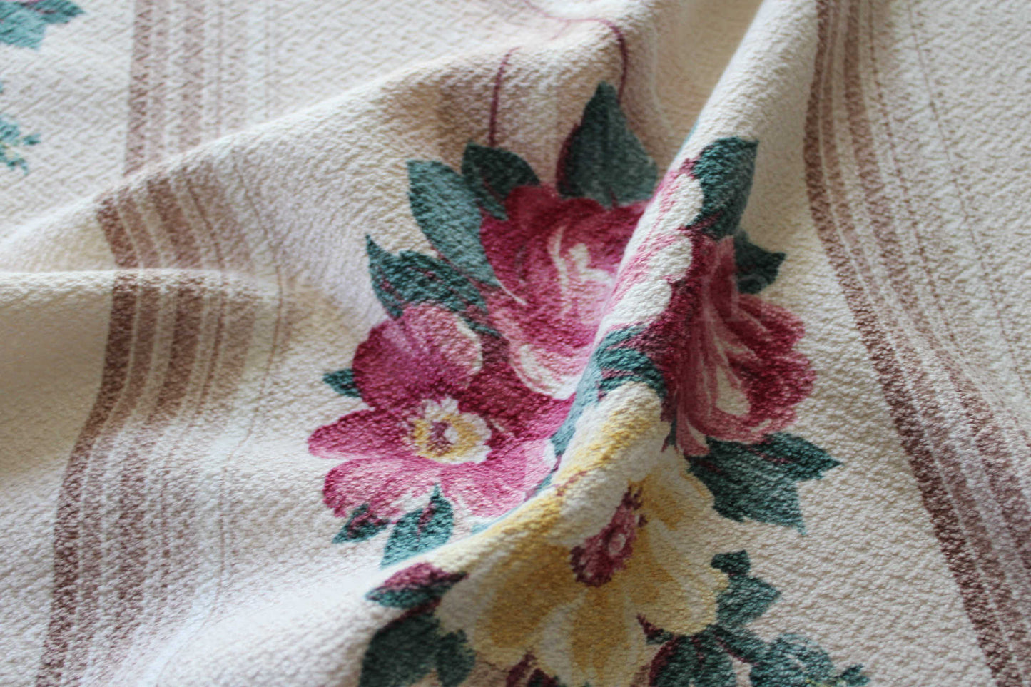 Vintage Floral Barkcloth Fabric Piece, 20.5" x 20" inches, Glencourt Style Champagne Beige, Deconstructed Curtain Panel, #2