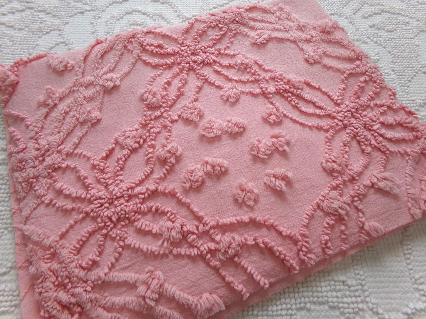 bubblegum pink vintage chenille fabric, geometric design, 18" x 24" cut piece for arts & crafts