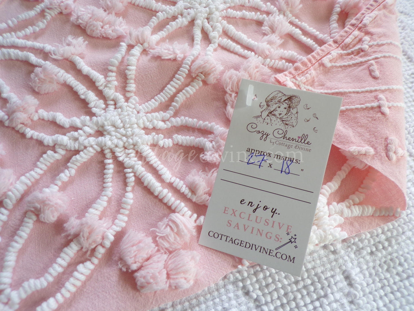 Pretty Peachy Pink Vintage Chenille Fabric Piece, Spider Ring Overtufted Pop Design, Pretty in Quilts & Pillows, 27" x 18" Sewing Material